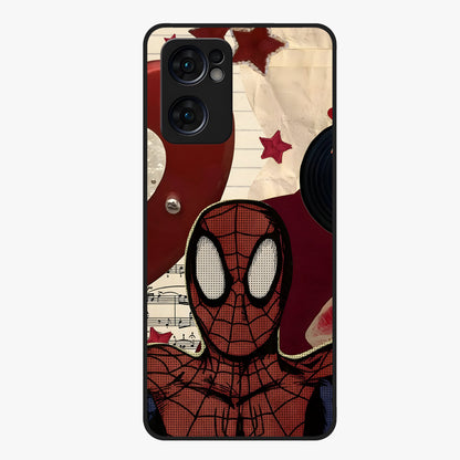 Web Warrior Vibes Glass Case showing flat back view with superhero inspired web themed artwork and glossy glass finish.