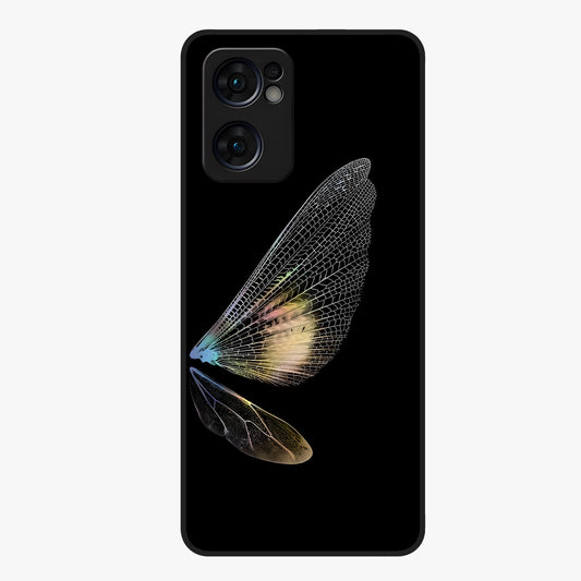 Whispers Of Wings Glass Case showing flat back view with graceful wing inspired artwork and glossy glass finish.