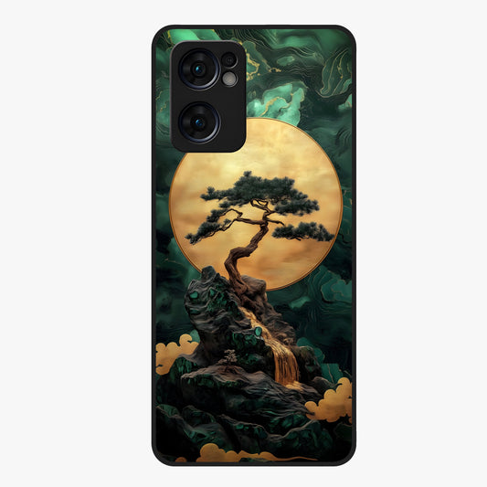 Zen Moon Rise Glass Case showing flat back view with calm moonrise artwork and glossy glass finish.