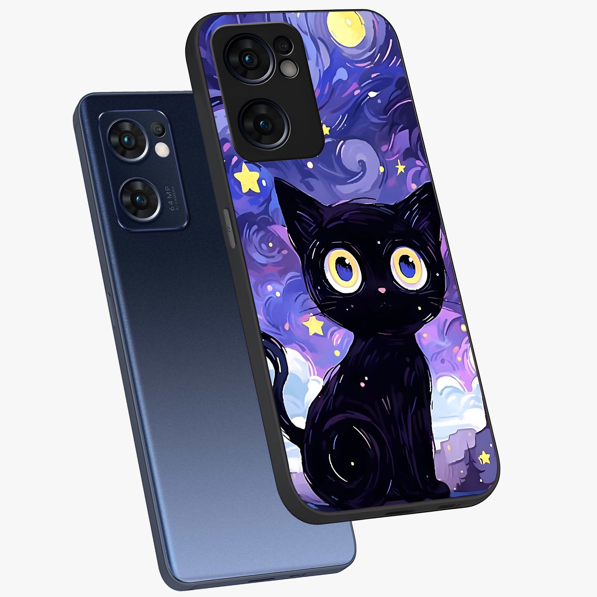 Abstract Cat Art Glass Case displayed in angled mockup highlighting modern abstract cat artwork and sleek glass surface.