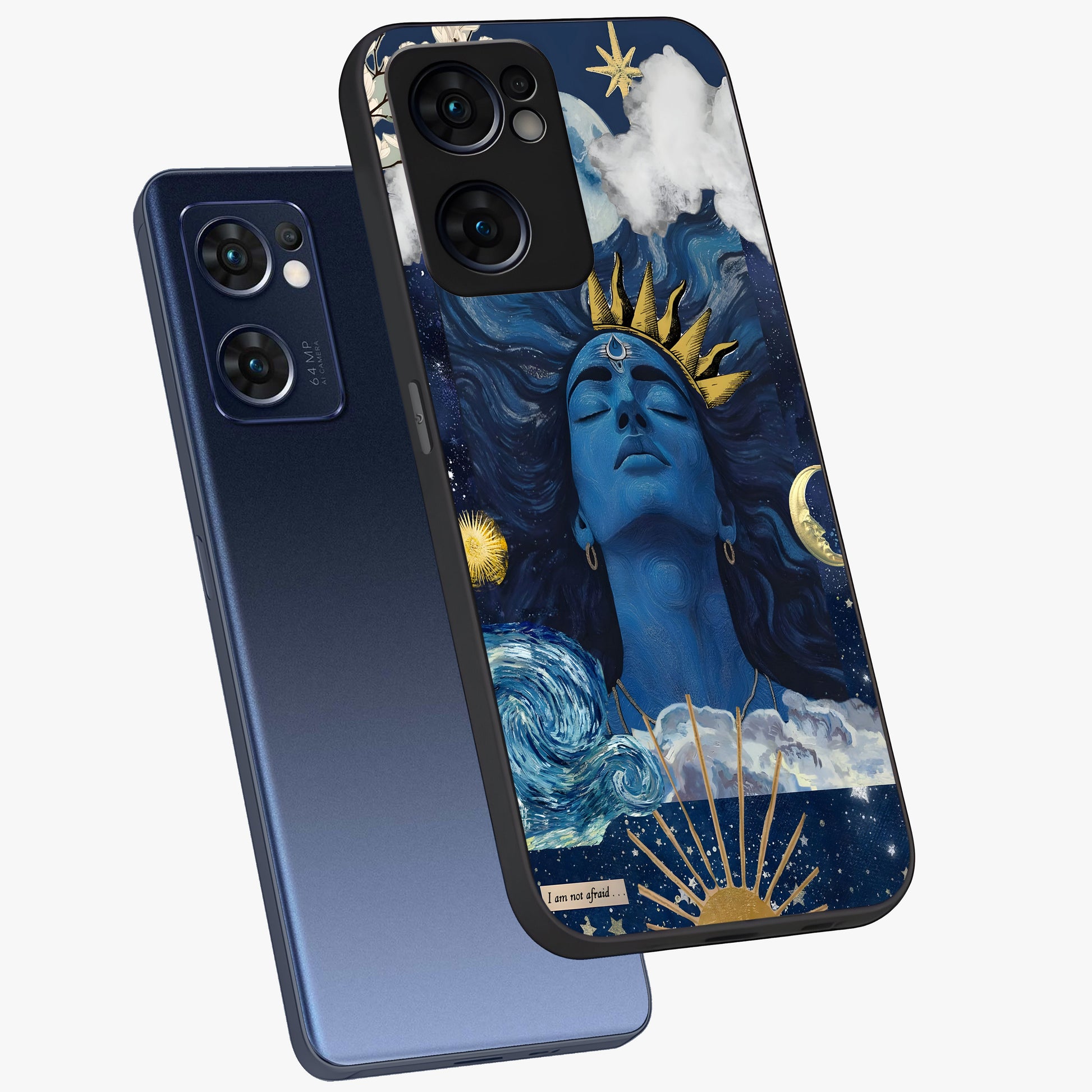 Aesthetic Lord Shiva Glass Case displayed in angled mockup highlighting spiritual Shiva illustration and sacred aesthetic design.