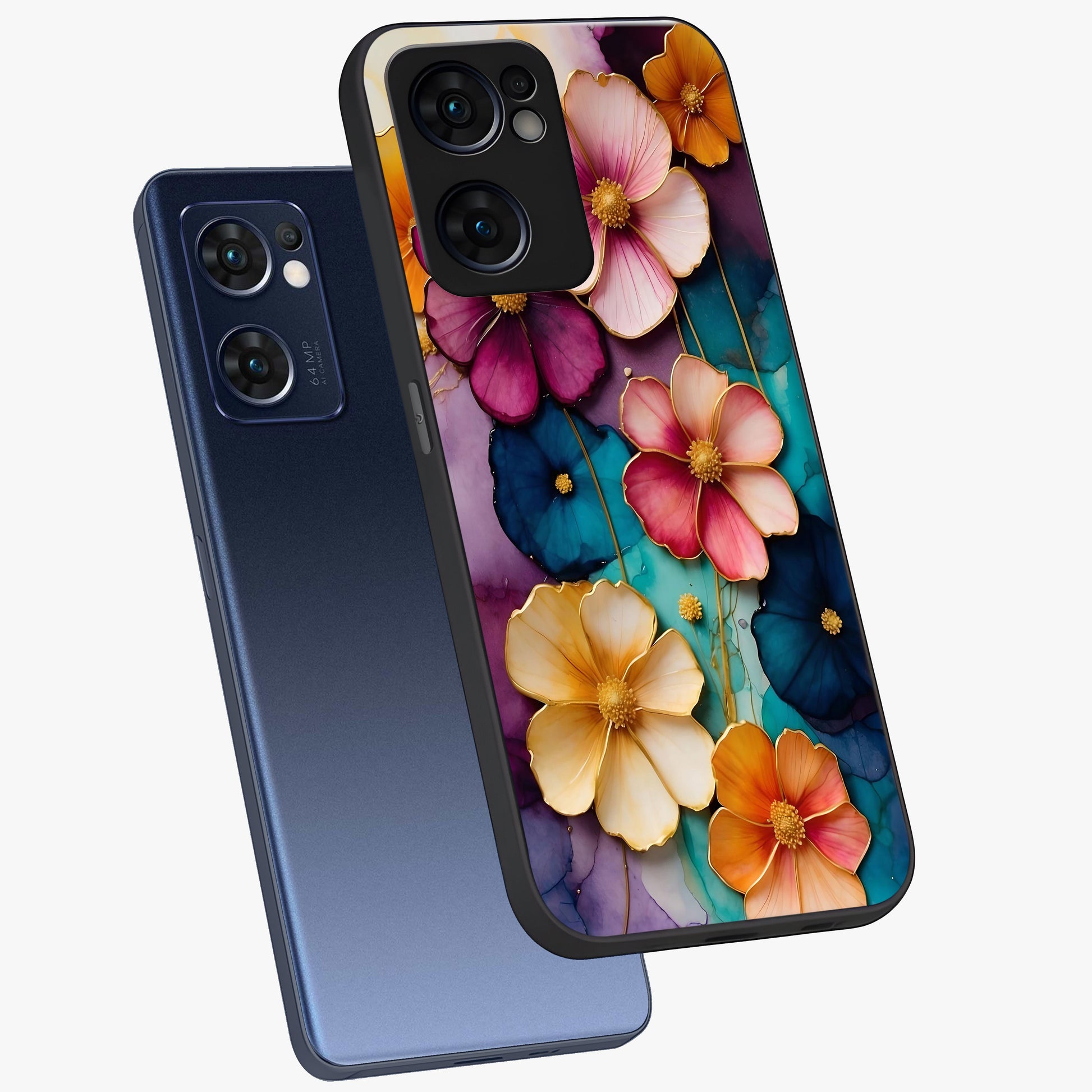 Artlyn Grace Flower Pattern Glass Case displayed in angled mockup highlighting delicate flower pattern design and smooth glass surface.