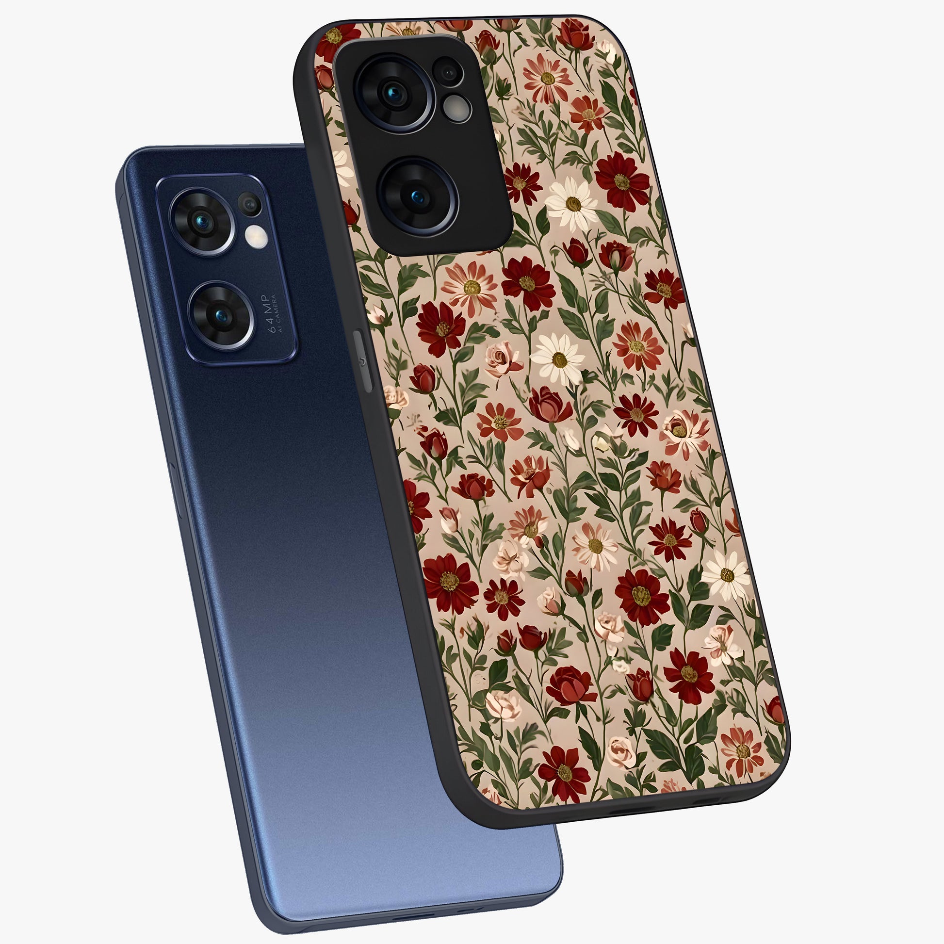 Biege Flower With Leaf Glass Case displayed in angled mockup highlighting minimal floral leaf design and elegant aesthetic.