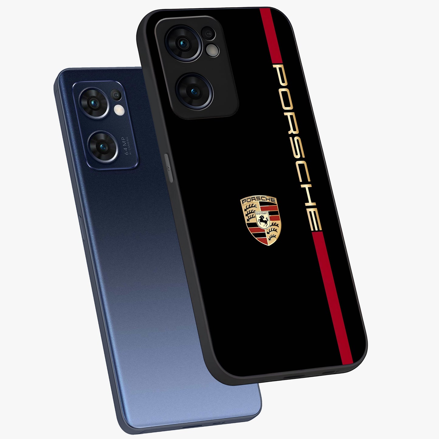 Black Minimal Porsche Glass Case displayed in angled mockup highlighting modern minimal car illustration and clean aesthetic design.