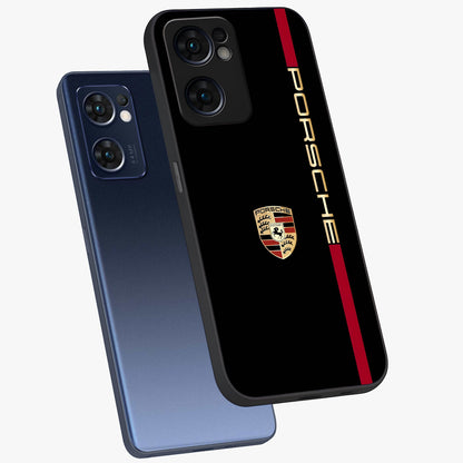 Black Minimal Porsche Glass Case displayed in angled mockup highlighting modern minimal car illustration and clean aesthetic design.