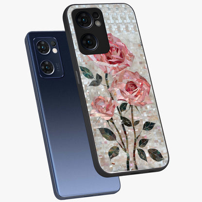 Blush Mosaic Bloom Glass Case displayed in angled mockup highlighting artistic mosaic flower pattern with aesthetic design.