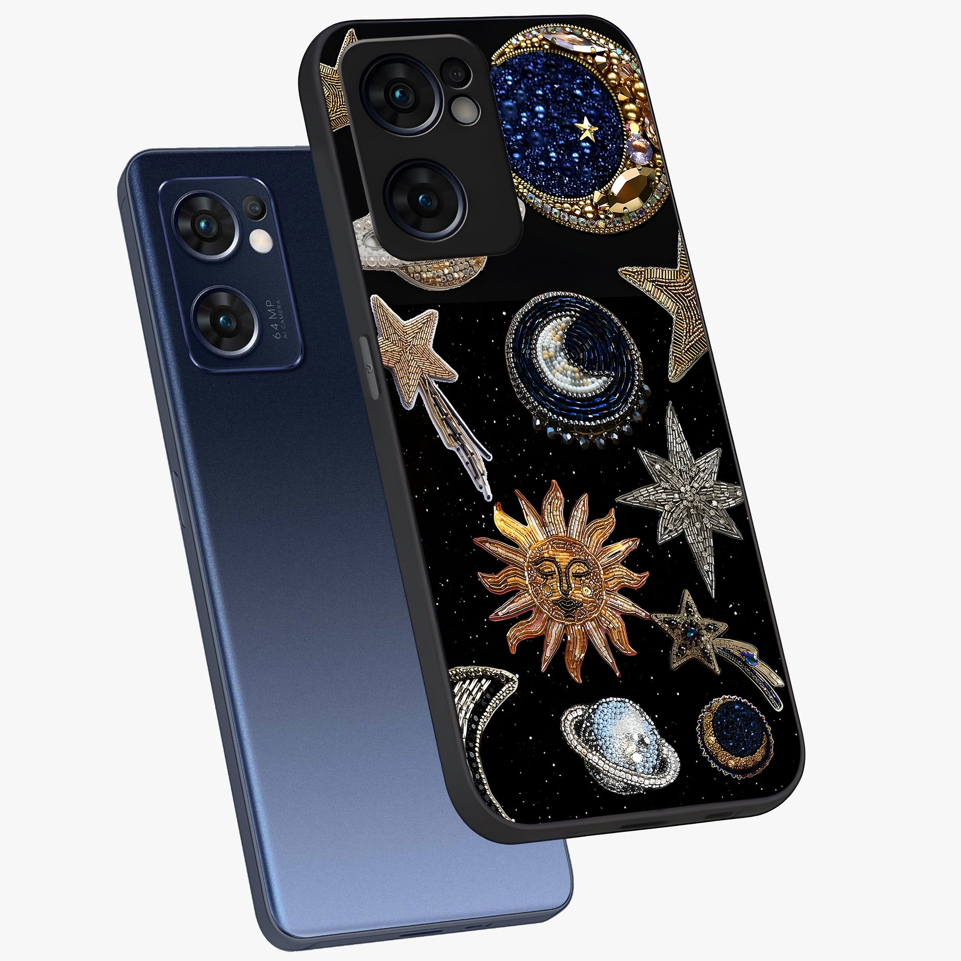 Celestial Gem Constellations Glass Case displayed in angled mockup highlighting gemstone inspired constellation design.