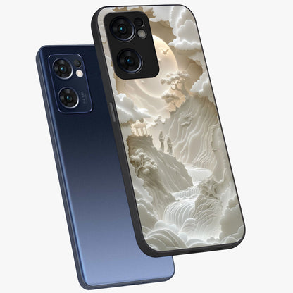 Celestial Origami Glass Case displayed in angled mockup highlighting geometric origami design with cosmic aesthetic theme.
