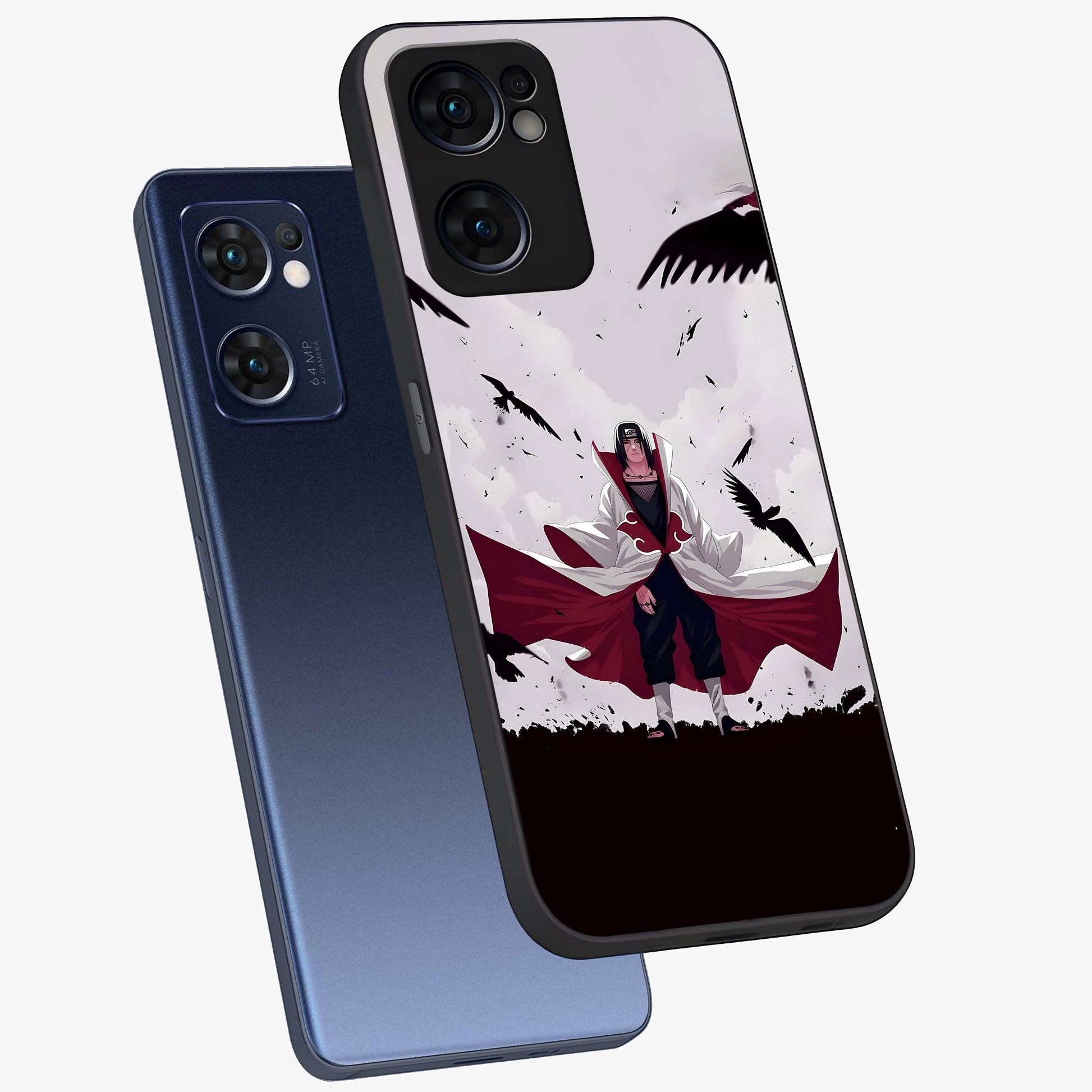 Crimson Crow Ascension Glass Case displayed in angled mockup highlighting powerful crow illustration with dark crimson aesthetic.