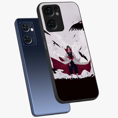 Crimson Crow Ascension Glass Case displayed in angled mockup highlighting powerful crow illustration with dark crimson aesthetic.