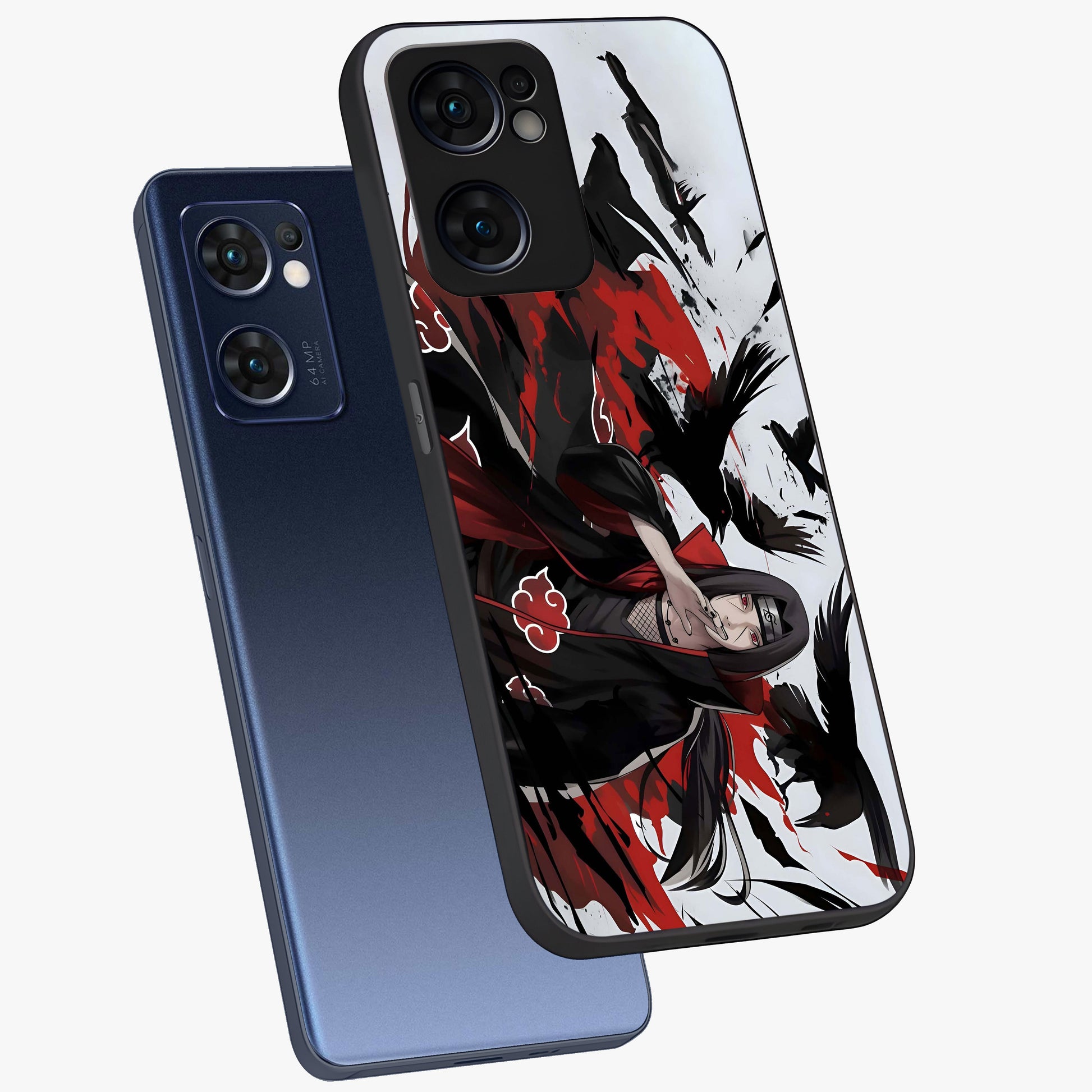 Crimson Crow Illusion Glass Case displayed in angled mockup highlighting mysterious crow graphic with dark aesthetic style.