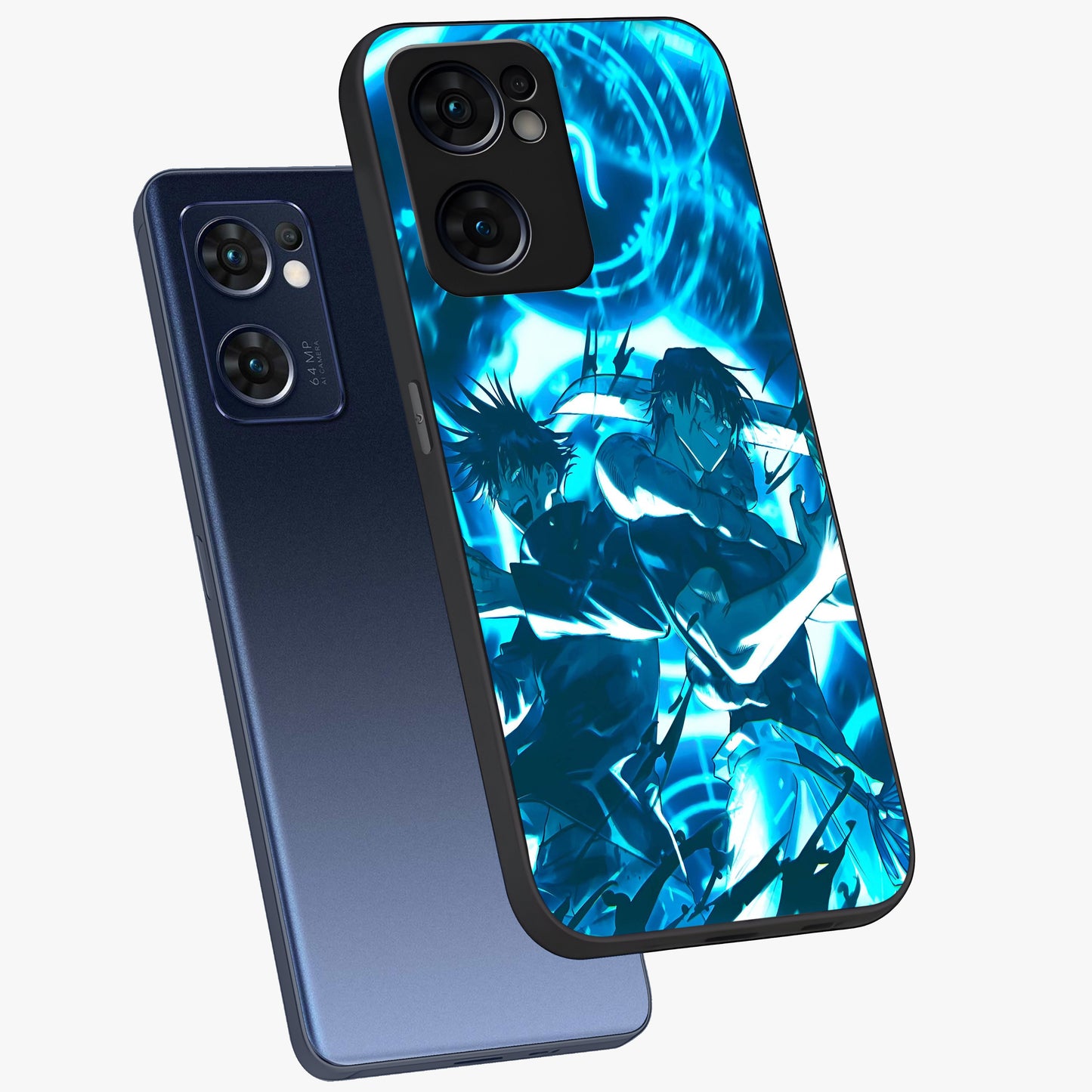 Cursed Energy Clash Glass Case displayed in angled mockup highlighting powerful battle inspired graphic with anime style aesthetic.