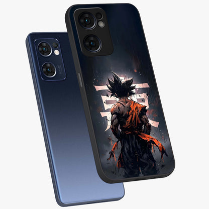 Dark Warrior In Rain Glass Case displayed in angled mockup highlighting dramatic warrior illustration with dark rain aesthetic.