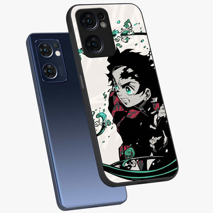 Demon Slayer Glass Case displayed in angled mockup highlighting dramatic anime character design with action aesthetic.