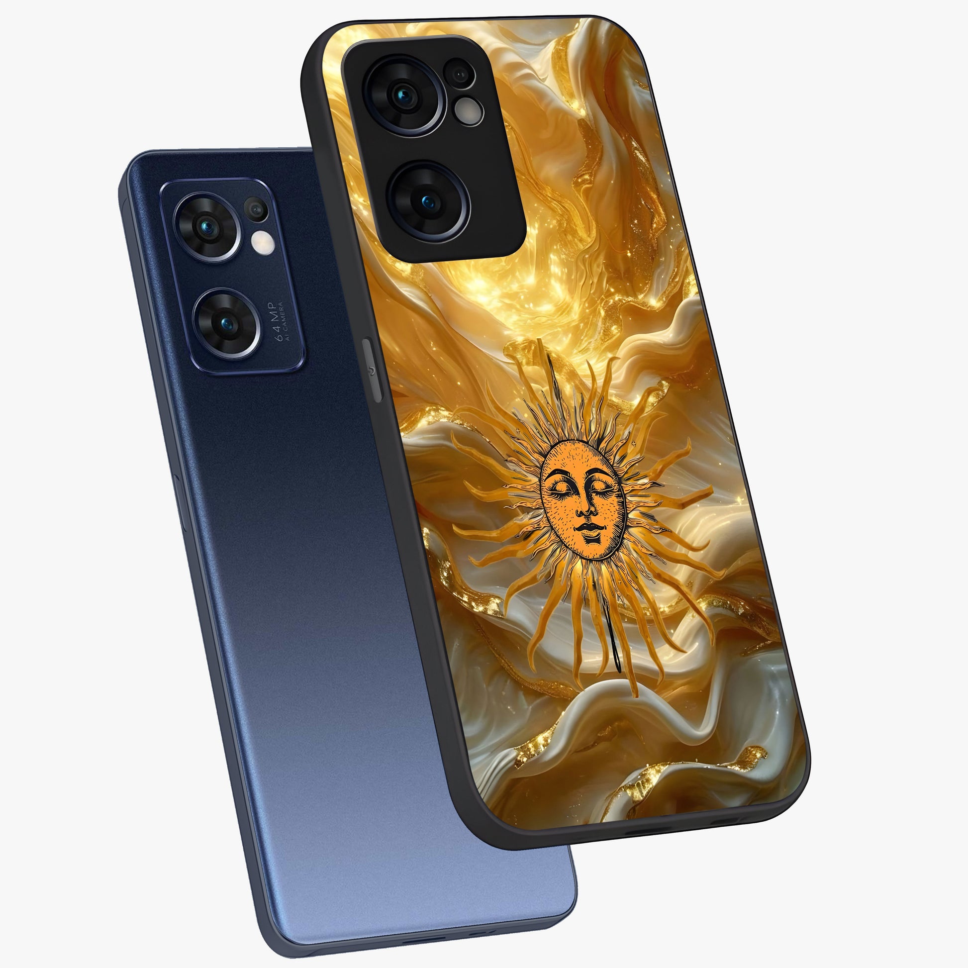 Eternal Golden Glow Glass Case displayed in angled mockup highlighting glowing golden aesthetic design with elegant style.