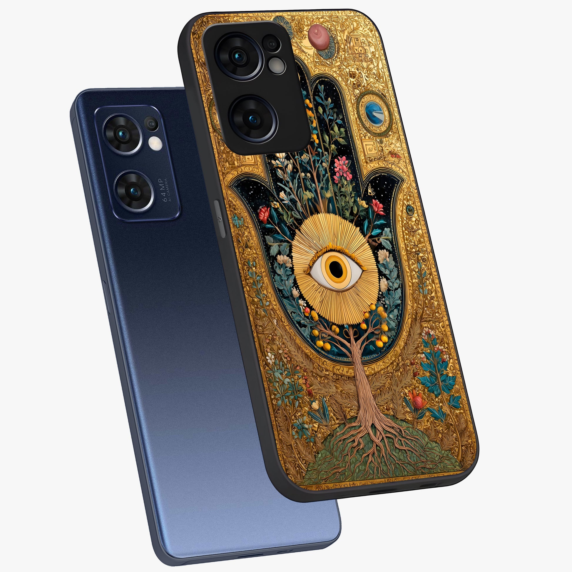 Ethereal Evil Eye Glass Case displayed in angled mockup highlighting protective evil eye symbol with spiritual aesthetic design.