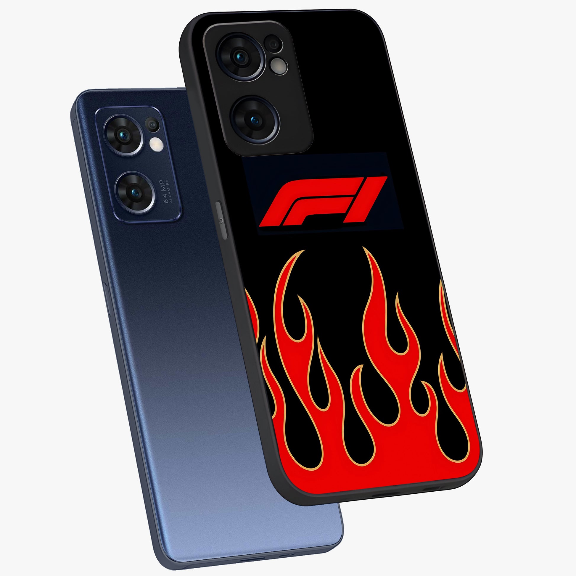 Fire F11 Glass Case displayed in angled mockup highlighting bold fire inspired graphic with energetic aesthetic style.