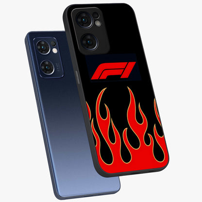 Fire F11 Glass Case displayed in angled mockup highlighting bold fire inspired graphic with energetic aesthetic style.