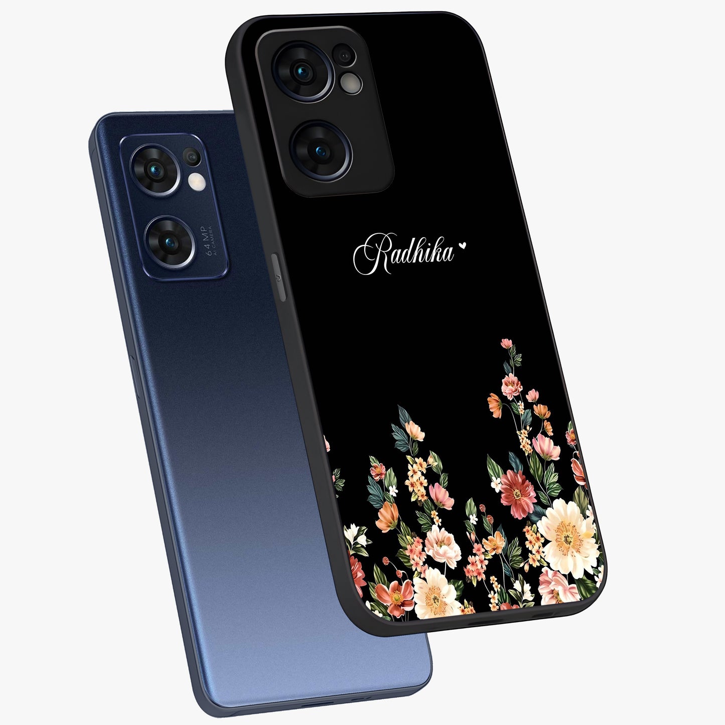 Floral Design With a Custom Personalized Name Glass Case displayed in angled mockup highlighting elegant floral pattern with custom name feature.