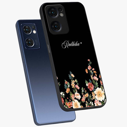 Floral Design With a Custom Personalized Name Glass Case displayed in angled mockup highlighting elegant floral pattern with custom name feature.