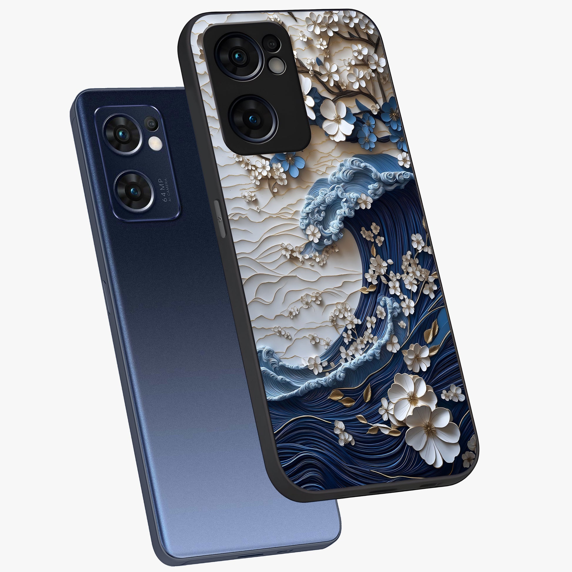 Floral Wave Origami Glass Case displayed in angled mockup highlighting geometric origami flower design with modern aesthetic style.