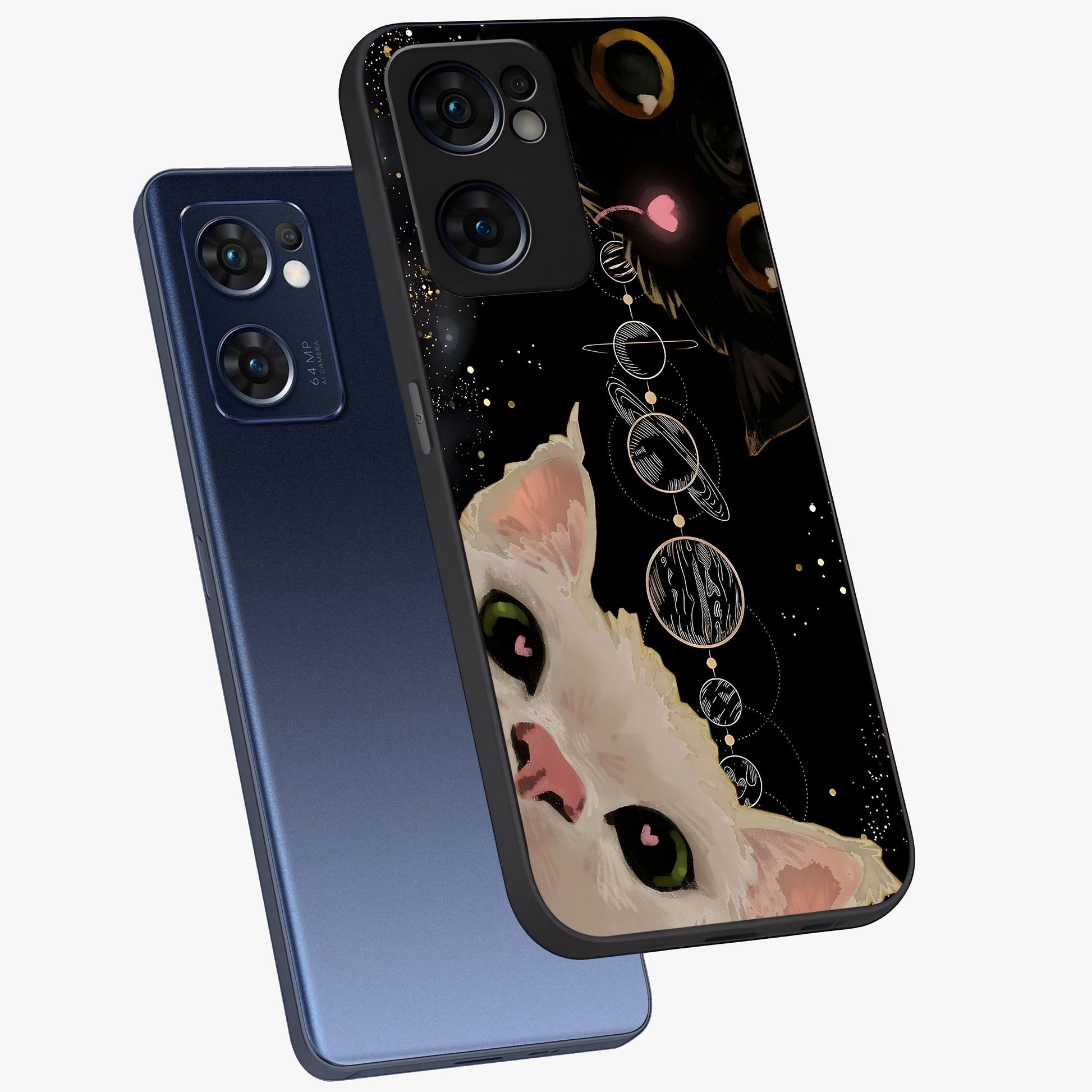 Galactic Cat Glass Case displayed in angled mockup highlighting celestial feline illustration with galaxy aesthetic style.