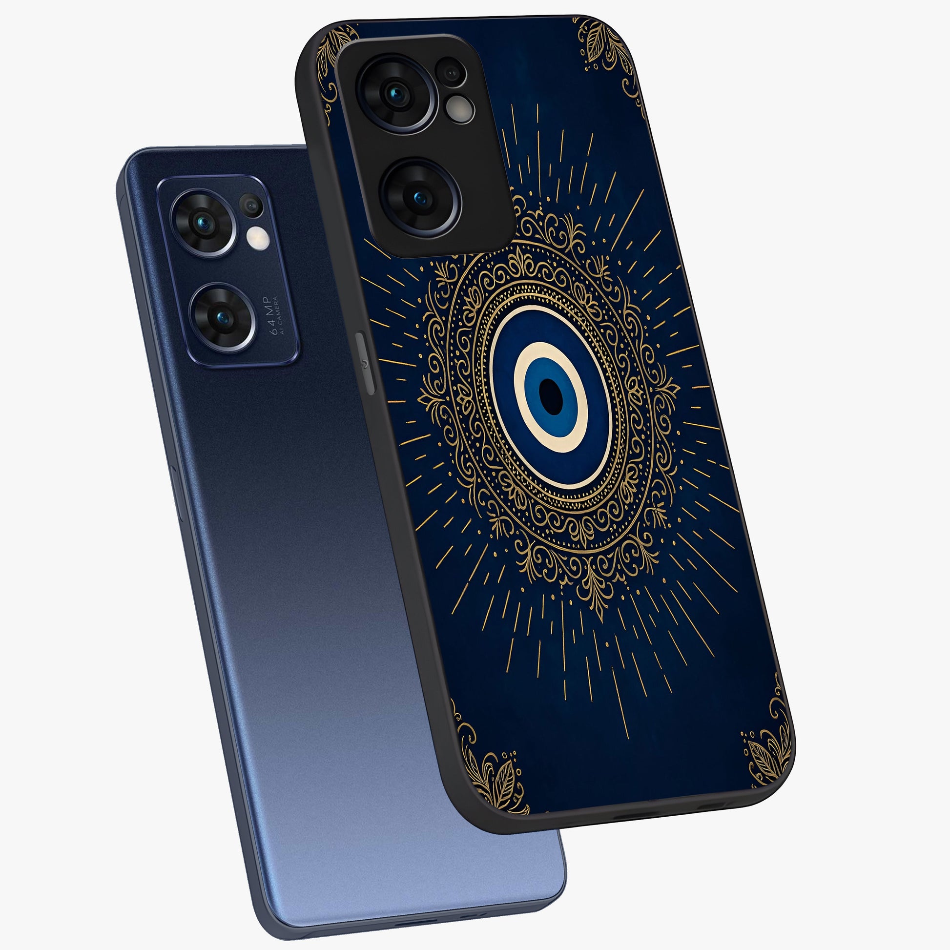 Golden Celestial Charm Glass Case displayed in angled mockup highlighting sparkling cosmic charm design with celestial aesthetic.