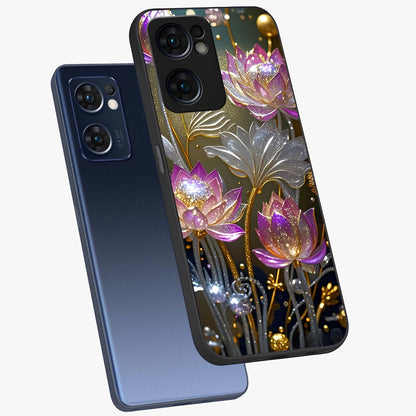 Golden Floral Majesty Glass Case displayed in angled mockup highlighting elegant flower design with royal golden aesthetic.