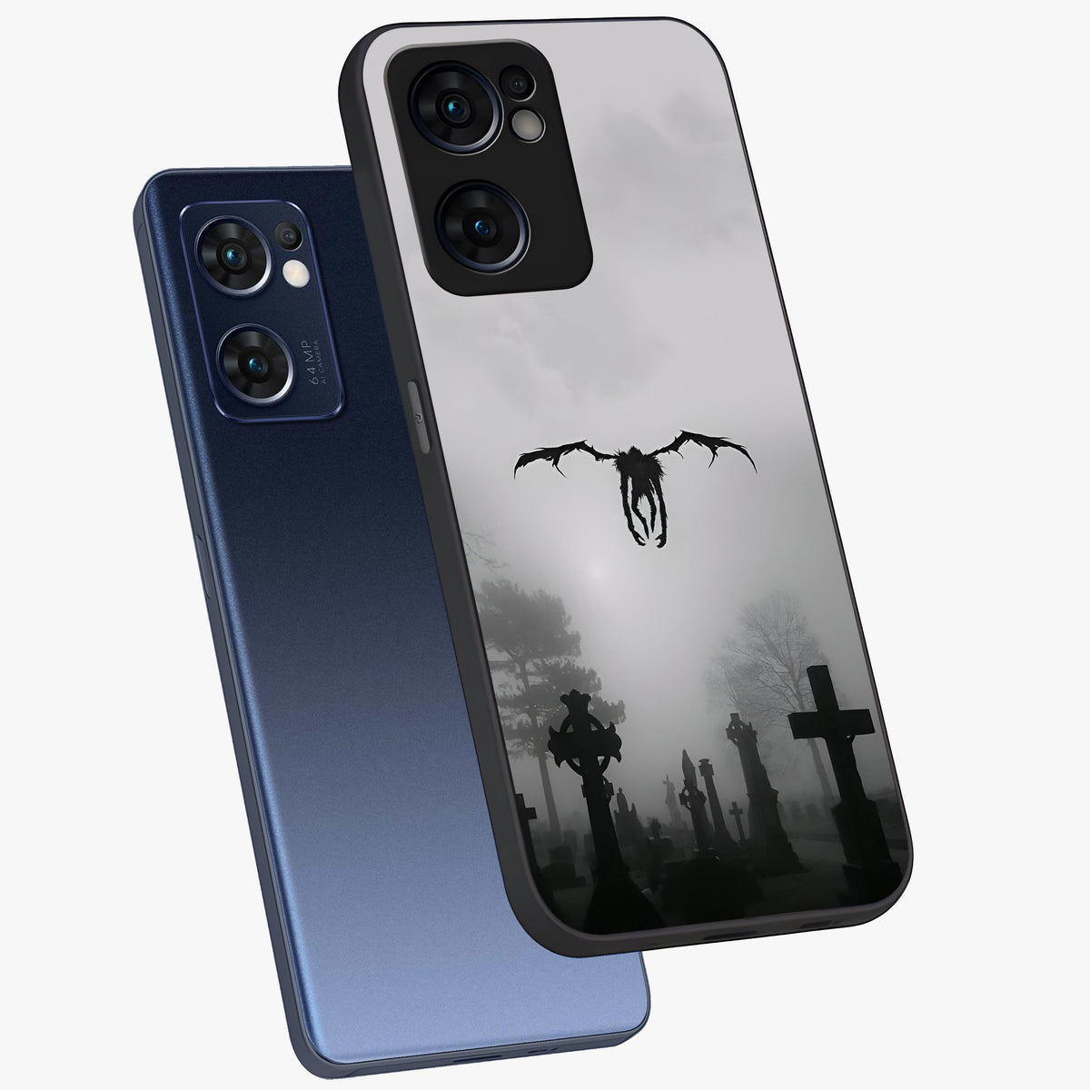 Graveyard Shadow Descent Glass Case displayed in angled mockup highlighting eerie shadow illustration with gothic aesthetic.