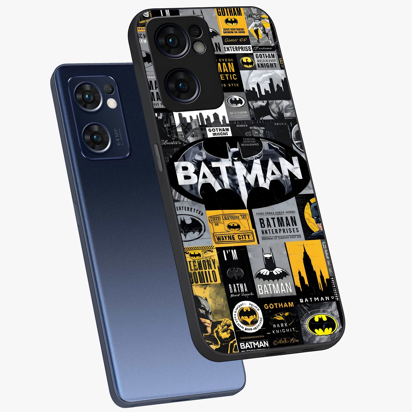 Knight Gotham Rise Glass Case displayed in angled mockup highlighting powerful knight silhouette design with dramatic aesthetic.
