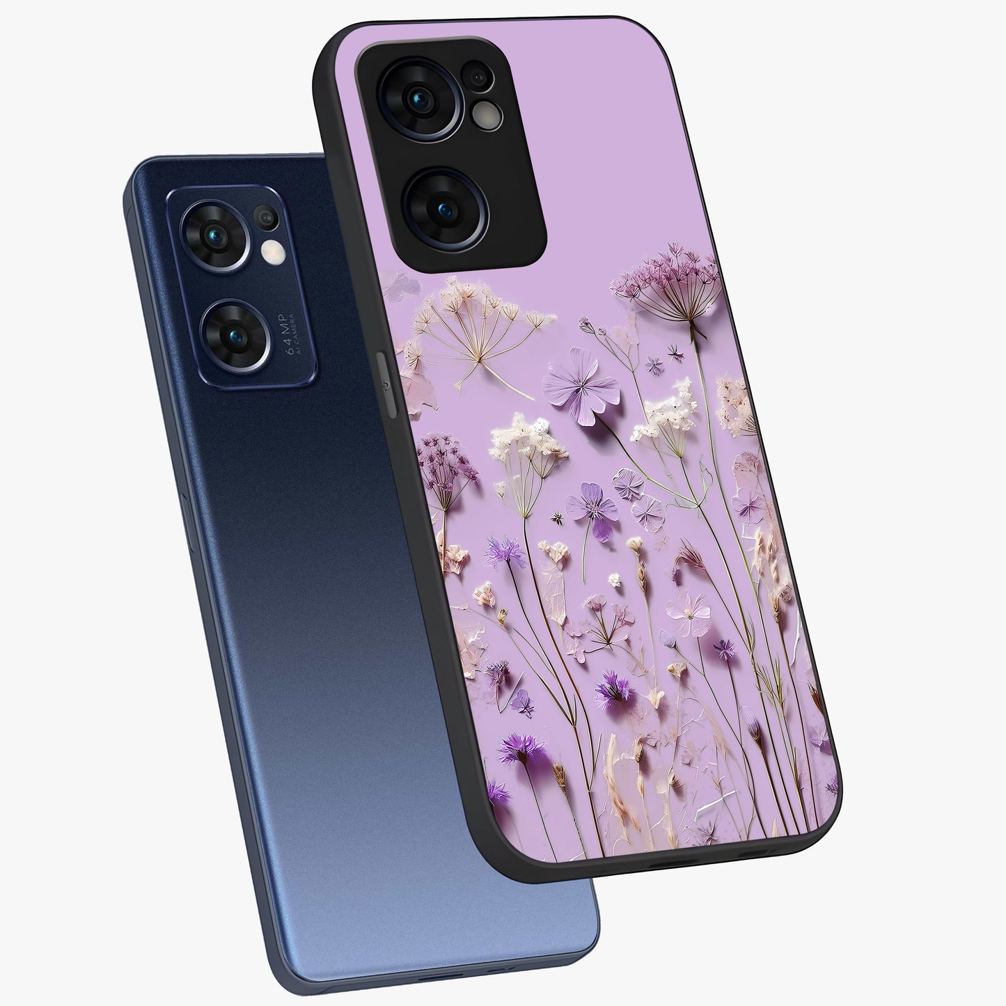 Lavender Blossom Dream Glass Case displayed in angled mockup highlighting dreamy lavender flower design with calming aesthetic style.