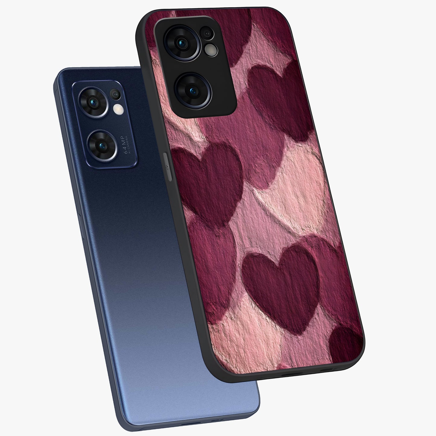 Layered Paper Hearts Glass Case displayed in angled mockup highlighting creative paper craft heart design with romantic aesthetic.