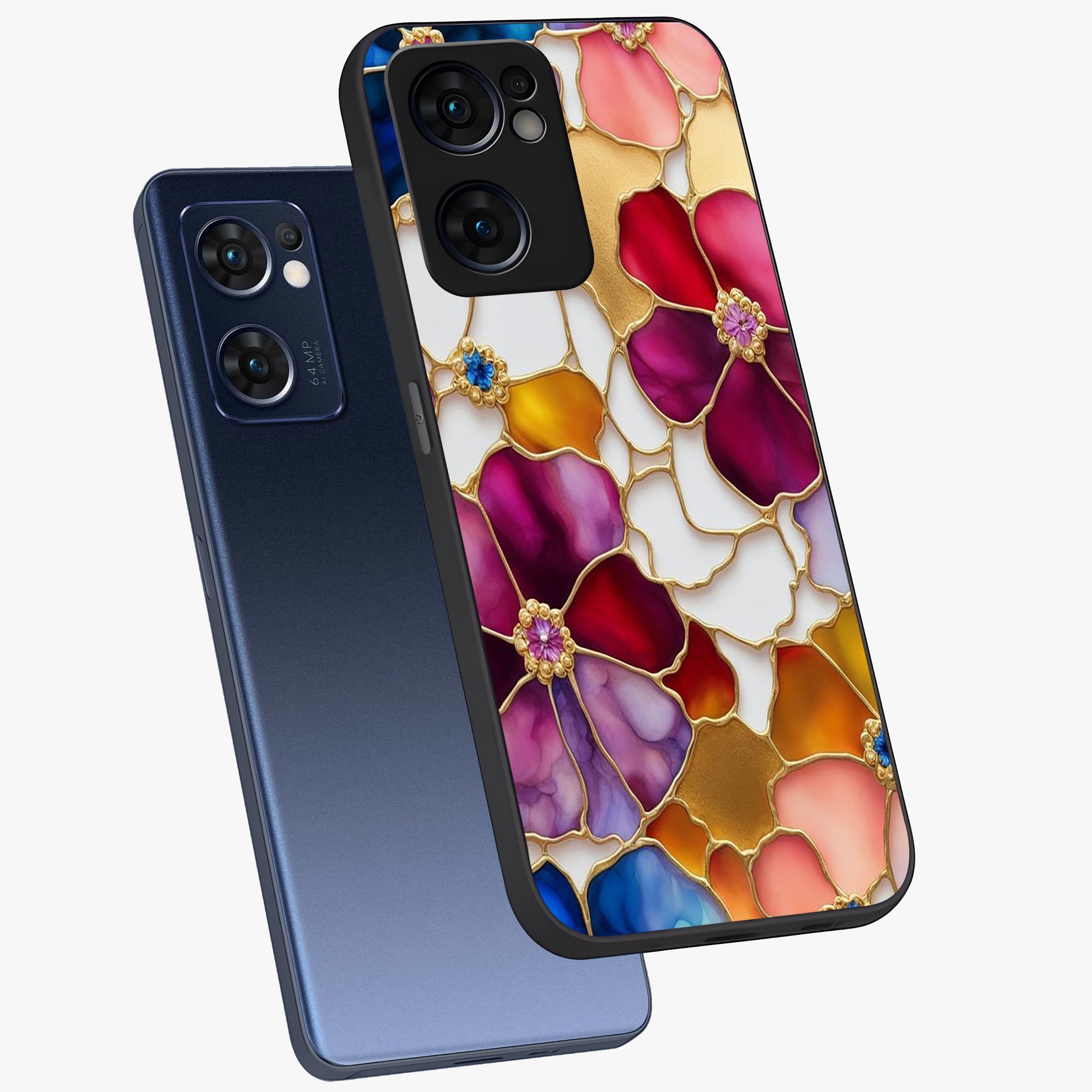 Marble Flower Pattern Glass Case displayed in angled mockup highlighting elegant marble floral design with modern aesthetic.