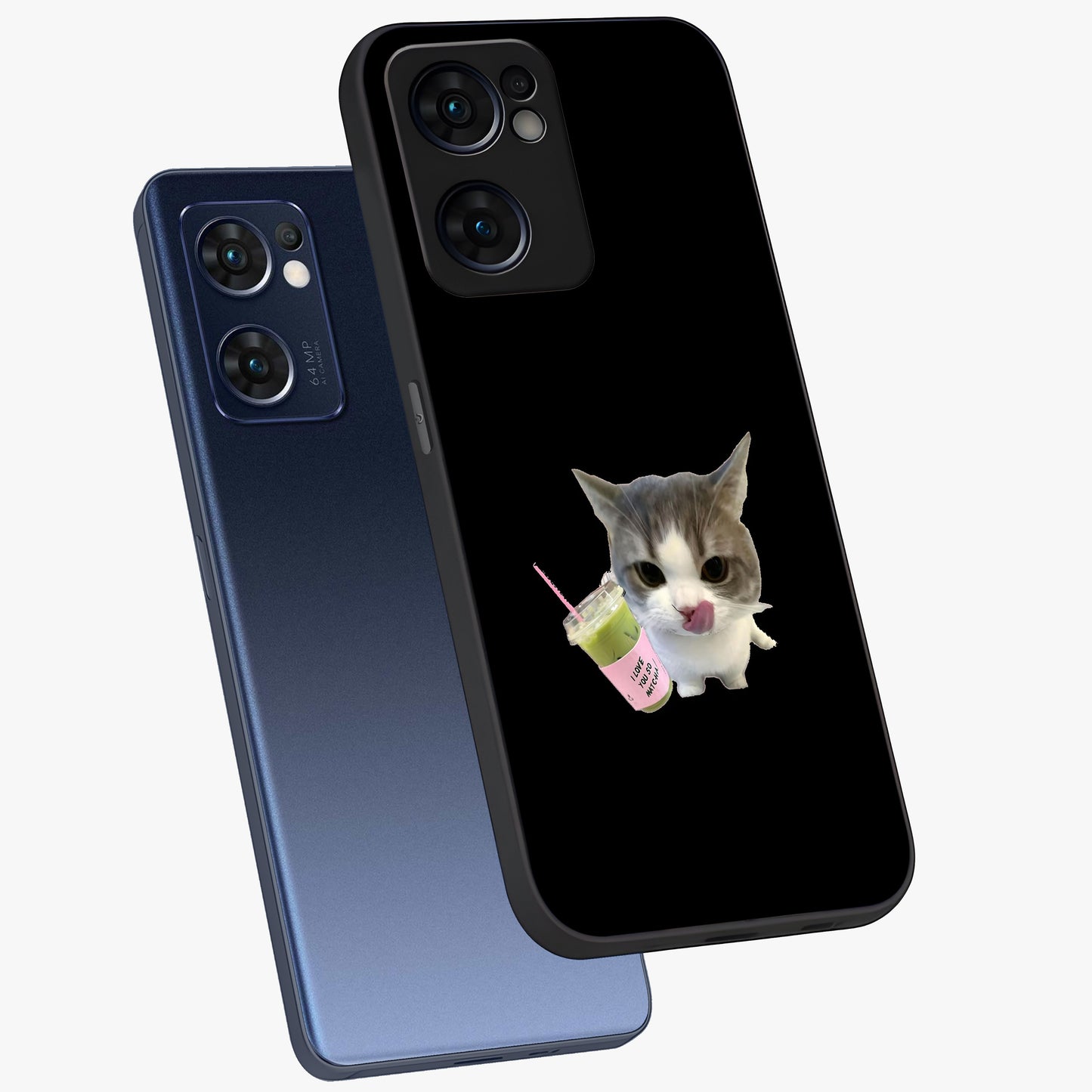 Matcha Cat Style Glass Case displayed in angled mockup highlighting playful feline design with pastel matcha aesthetic.