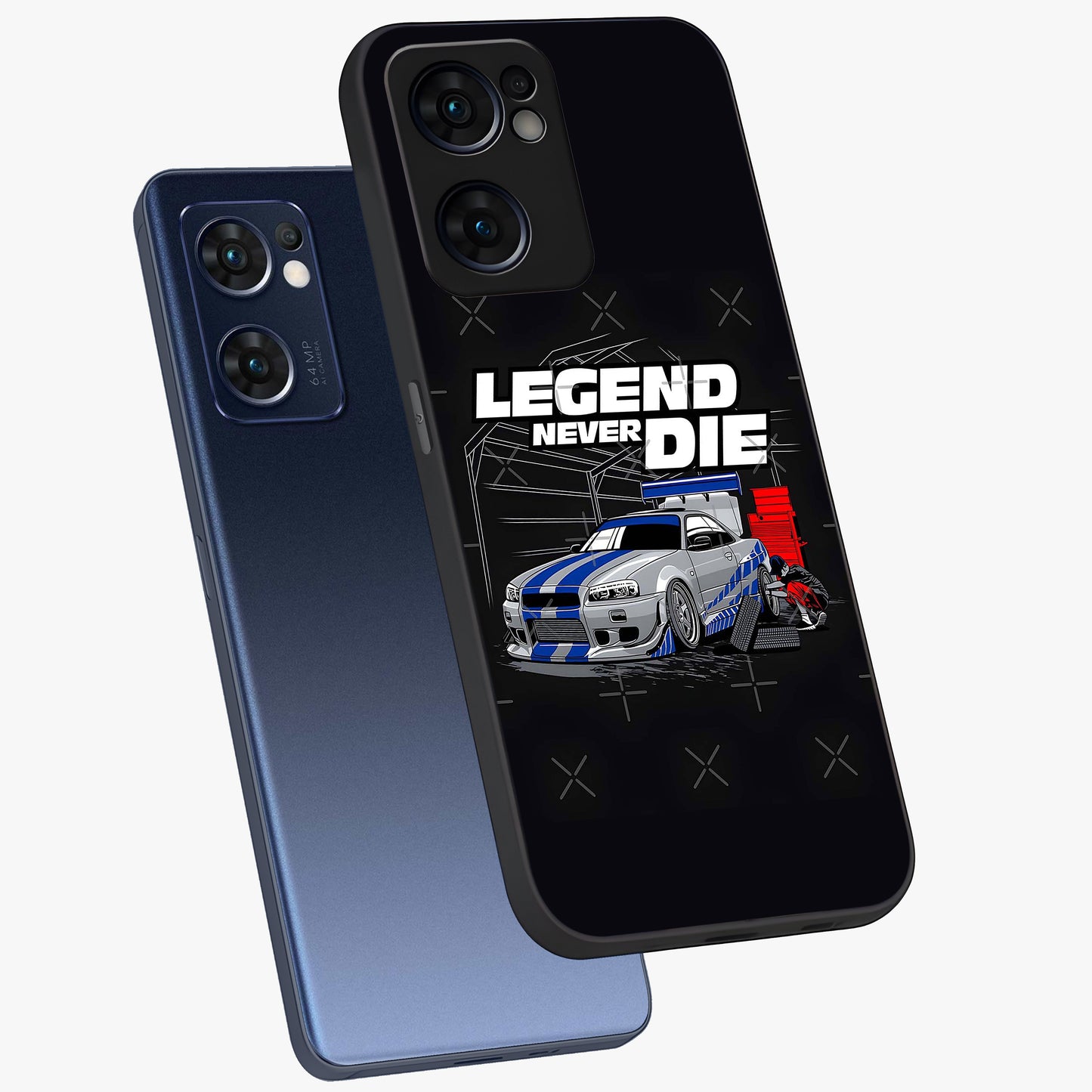 Midnight Racing Legacy Glass Case displayed in angled mockup highlighting dynamic automotive design with bold midnight aesthetic.