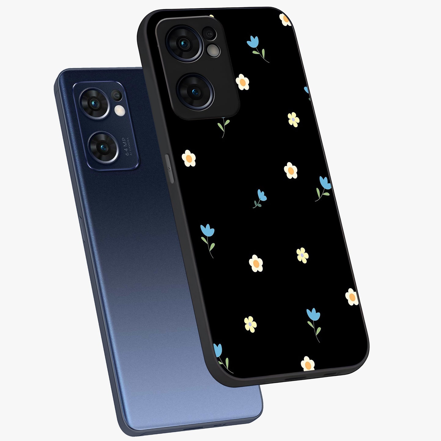 Minimal Petal Whispers Glass Case displayed in angled mockup highlighting delicate petal design with clean minimal aesthetic.