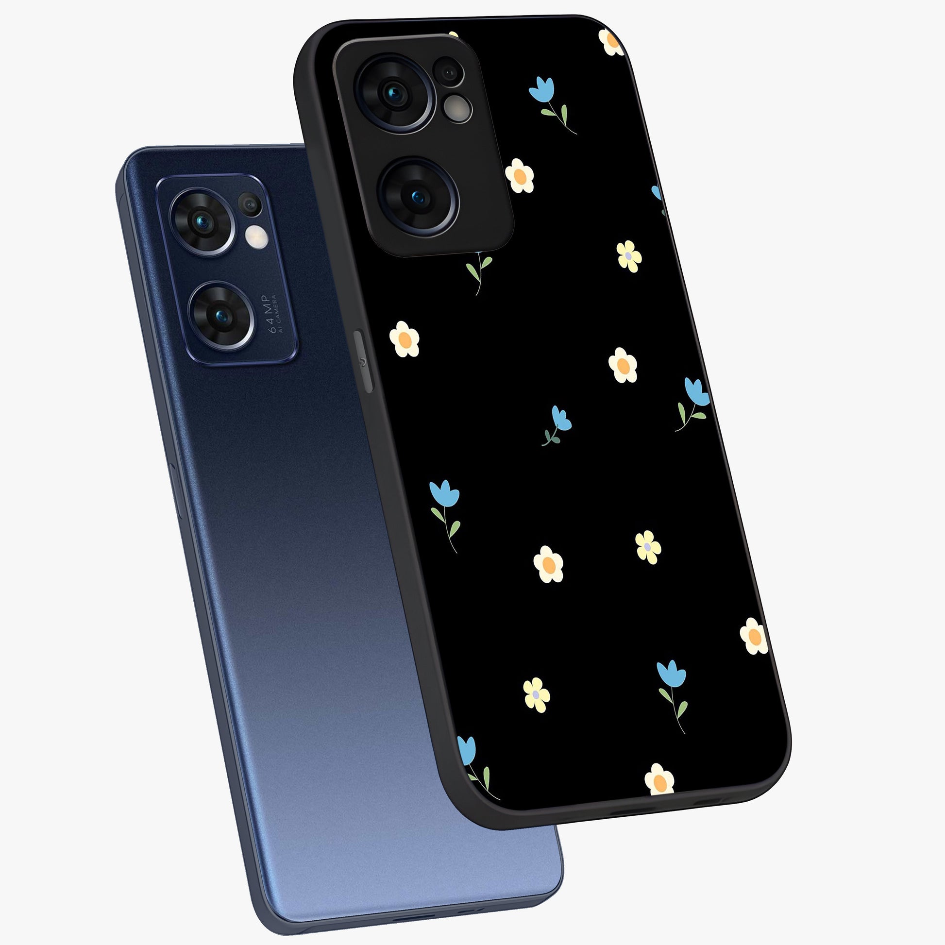 Minimal Petal Whispers Glass Case displayed in angled mockup highlighting delicate petal design with clean minimal aesthetic.