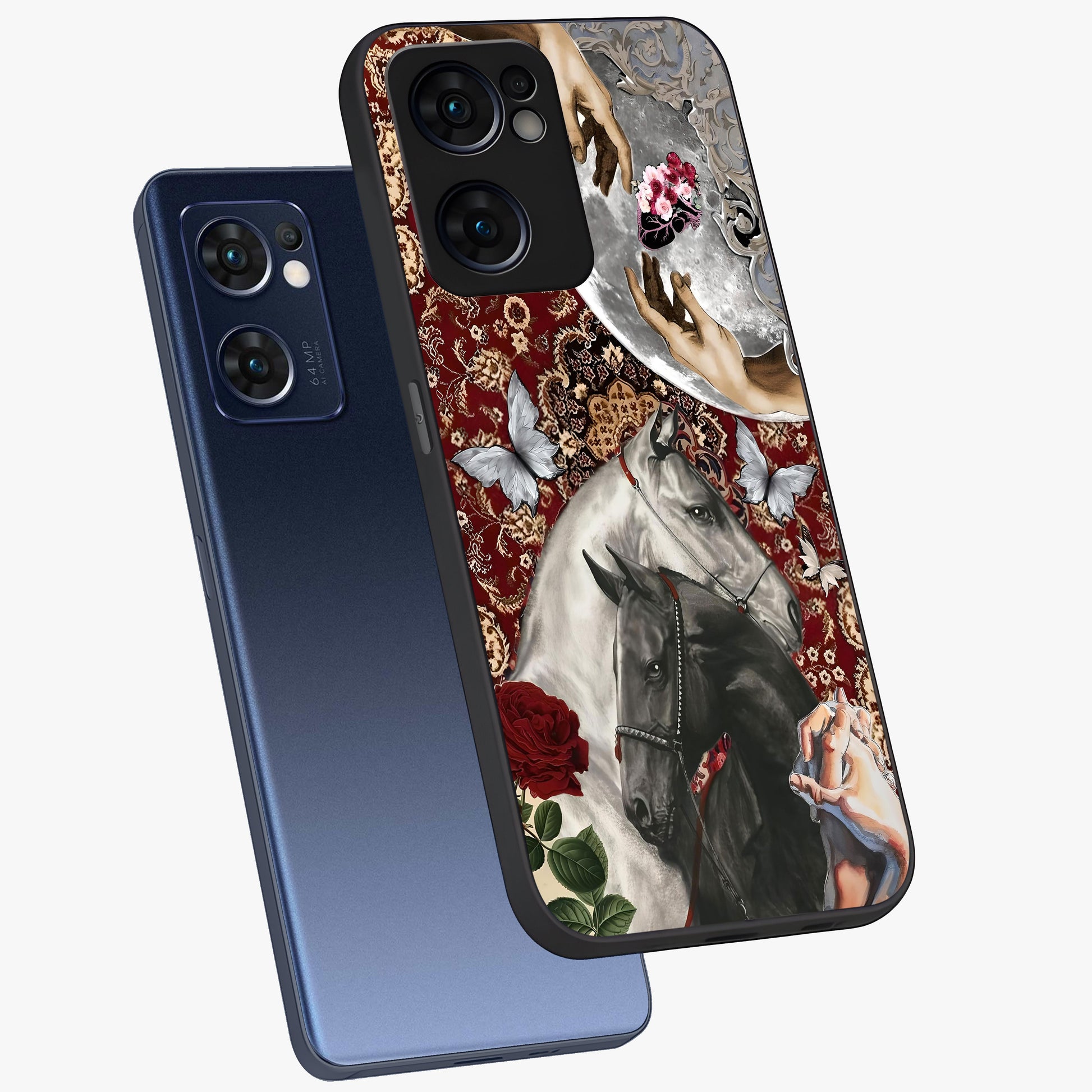 Moonlit Royal Stallion Glass Case displayed in angled mockup highlighting powerful stallion illustration with royal night aesthetic.
