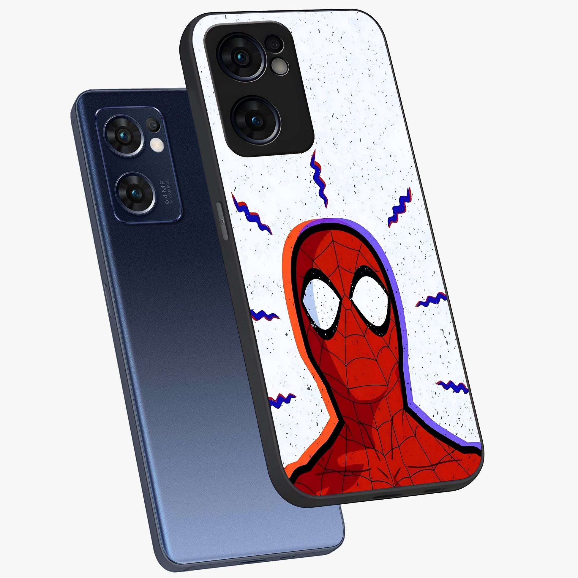 Omg Spiderman Glass Case displayed in angled mockup highlighting dynamic hero illustration with action comic aesthetic.
