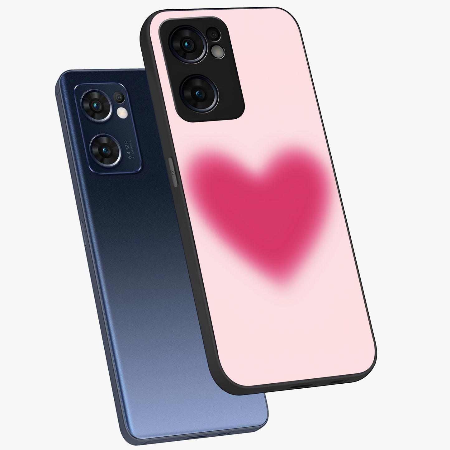Pink Aura Heart Glass Case displayed in angled mockup highlighting vibrant pink heart design with dreamy aura aesthetic.