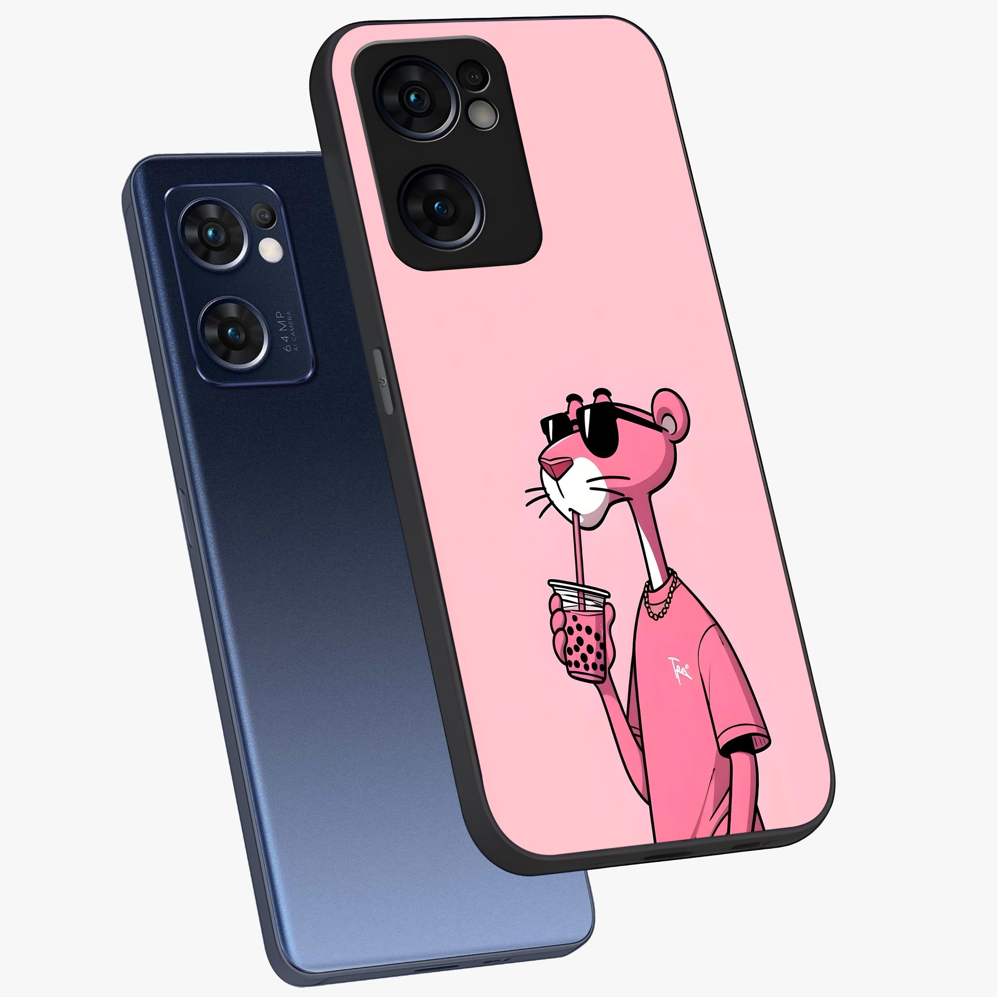 Pink Panther Glass Case displayed in angled mockup highlighting playful cartoon character design with vibrant pink aesthetic.