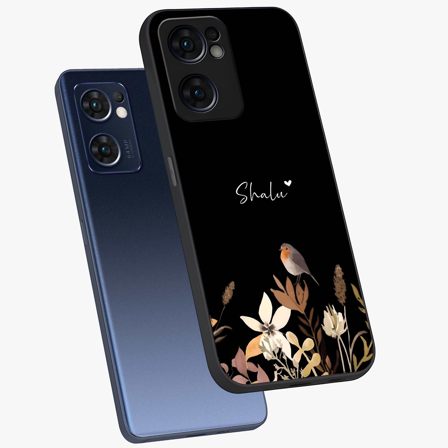 Quiet Garden Tune Custom Name Glass Case displayed in angled mockup highlighting delicate floral garden design with custom name feature.