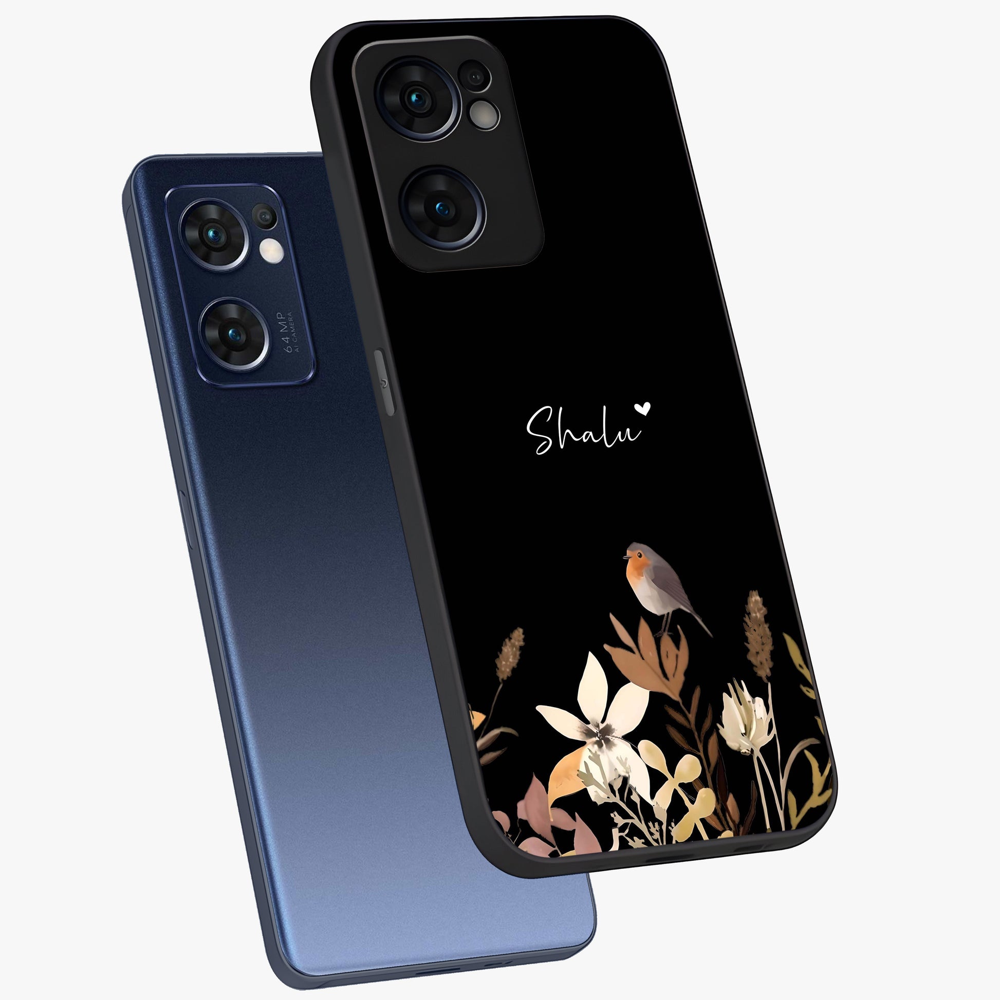 Quiet Garden Tune Custom Name Glass Case displayed in angled mockup highlighting delicate floral garden design with custom name feature.