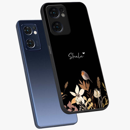 Quiet Garden Tune Custom Name Glass Case displayed in angled mockup highlighting delicate floral garden design with custom name feature.