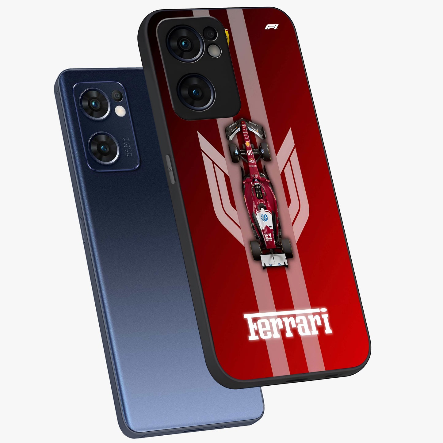 Red Ferrari F1 Vertical Glass Case displayed in angled mockup highlighting high speed racing design with bold automotive aesthetic.