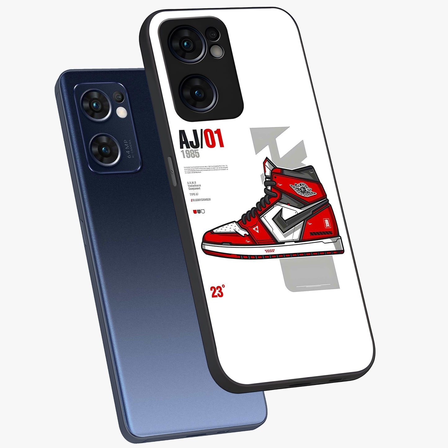 Retro Sneaker Blueprint Glass Case displayed in angled mockup highlighting detailed shoe design with sporty retro aesthetic.
