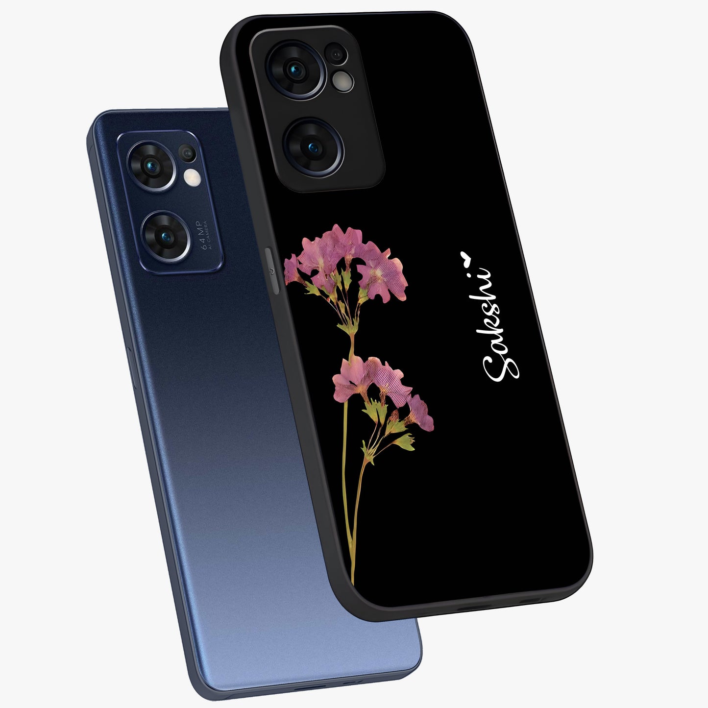 Riching Lavender Flower Custom Name Glass Case displayed in angled mockup highlighting delicate lavender flower design with custom name feature.