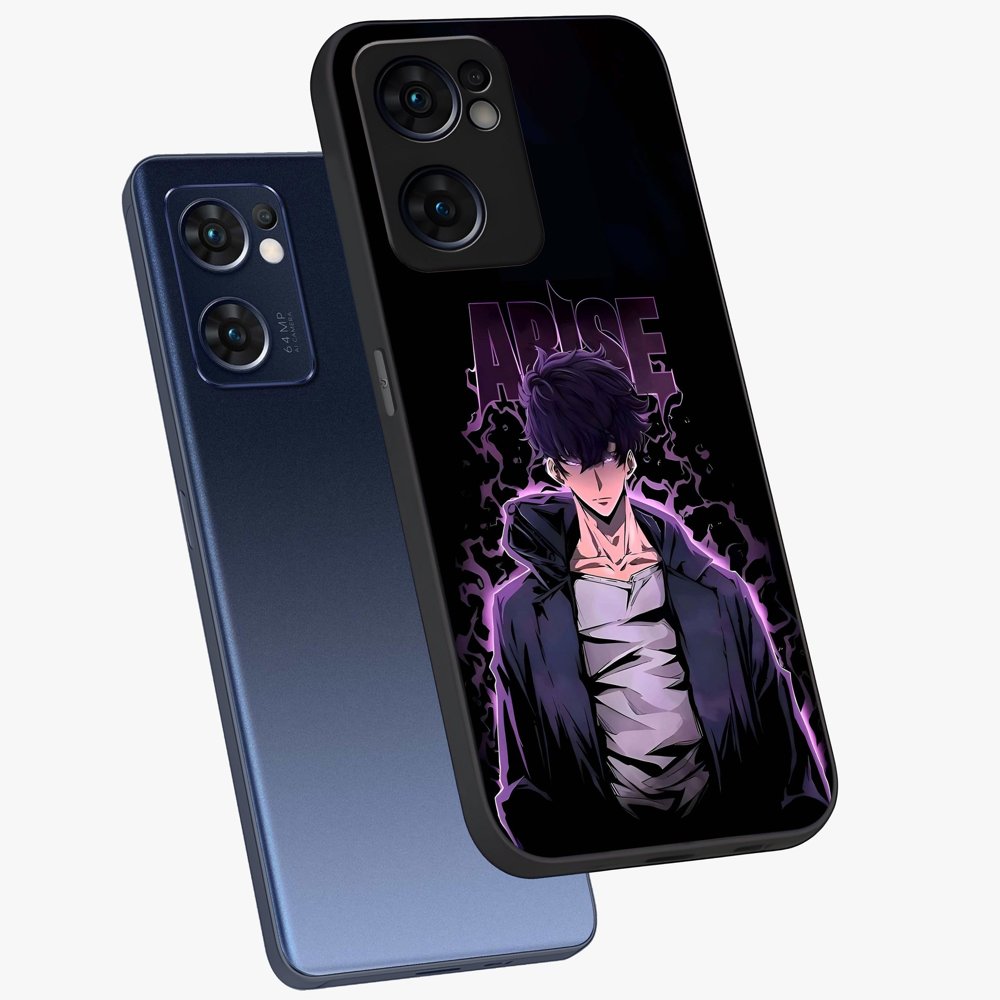 Shadow Monarch Awakening Glass Case displayed in angled mockup highlighting dramatic shadow warrior design with fantasy aesthetic.