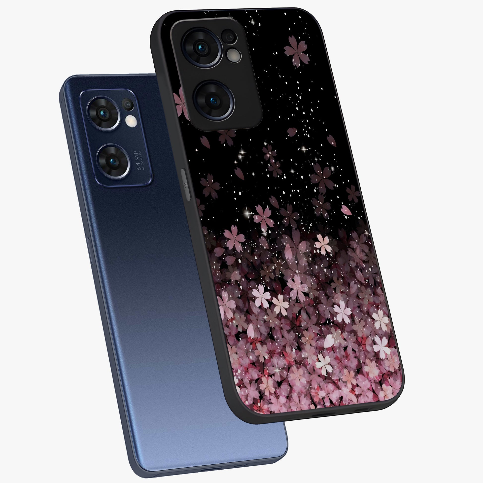 Small Starry Flowers Glass Case displayed in angled mockup highlighting tiny flower pattern with celestial aesthetic style.