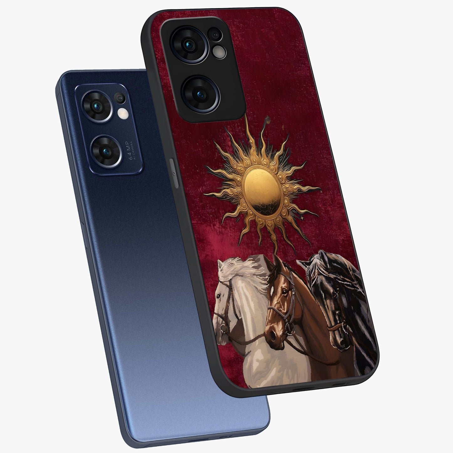 Solar Riders Glass Case displayed in angled mockup highlighting powerful rider illustration with radiant solar aesthetic.